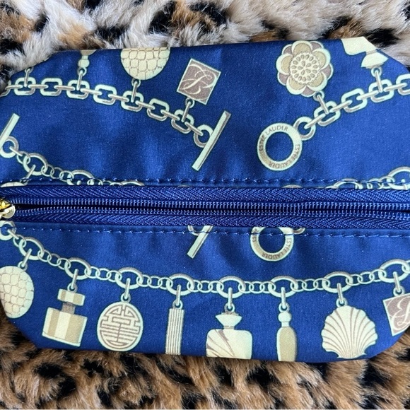 Estee Lauder Handbags - Estee Lauder Navy Blue Gold Charm Print Zippered Cosmetic Pouch
